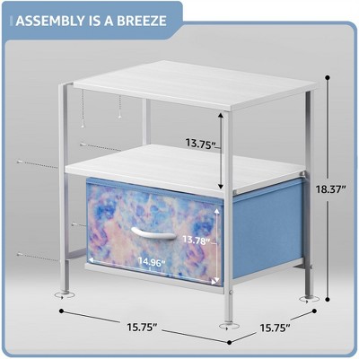 Sorbus Pastel Tie-Dye 1-Drawer Nightstand with Steel Frame and Wood Top