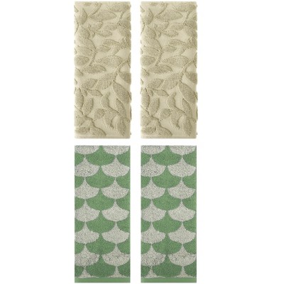 REGALWOVEN 4 Pcs Bathroom Hand Face Gym Spa Cotton Geometric Absorbent Soft Decorative Hand Towel