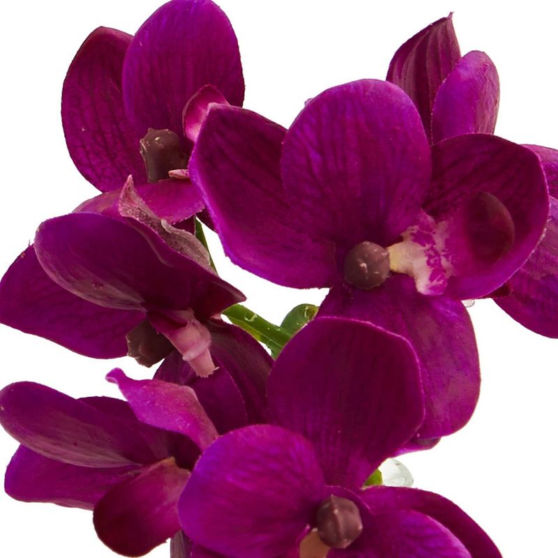 9&#34; 3pc Artificial Phalaenopsis Orchid Arrangement in Glass Vase Purple/White/Yellow - Nearly Natural, 3 of 5