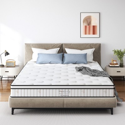 Queen Size White Memory Foam Mattress with Individually Pocketed Innerspring, Medium Firm Hybrid Mattress in a Box-Coolbibila