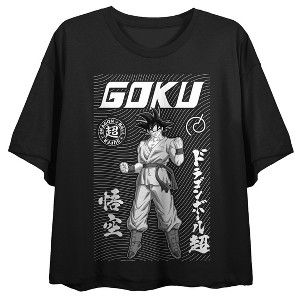 Dragon Ball Super Goku Symbols & Kanji Crew Neck Short Sleeve Women's Black Crop Top - 1 of 3