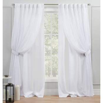 Set of 2 Catarina Layered Solid Blackout and Sheer Hidden Tab Top Curtain Panel - Exclusive Home