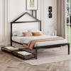 Full-Size Metal Platform Bed featuring Dual Drawers and Architectural House Headboard - 3 of 4