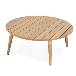 31" Outdoor Round Acacia Wood End Table,Modern Patio Coffee Table with Tapered Legs,Natural Wood Coffee Table for Garden or Deck-Koiai - 1 of 4