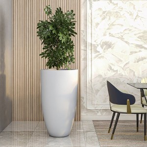 LeisureMod Crete Fiberstone Tapered Round Planter Pot with Drainage Holes for Indoor/Outdoor Use - 1 of 4