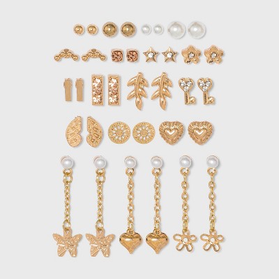 Flower, Heart and Butterfly Multi Stud Earring Set 18pc - Wild Fable™