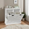 Two-Compartment Tilt-Out Laundry Sorter Cabinet, Freestanding Laundry Hamper with Removable Bags, White Modern Storage Cabinet - 2 of 4