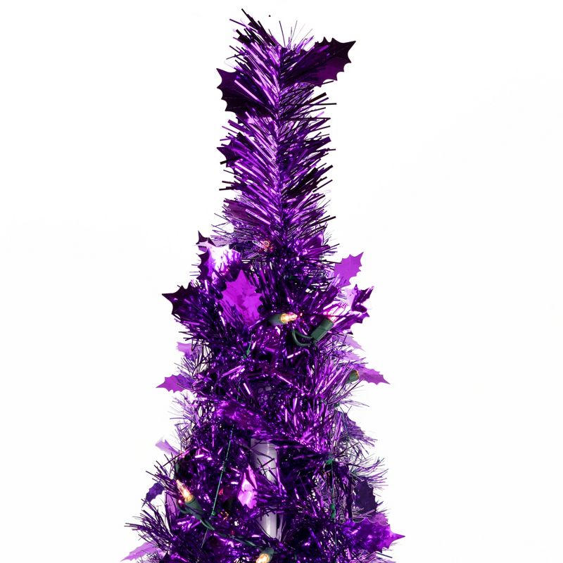 Northlight 4' Pre-Lit Purple Tinsel Pop-Up Artificial Christmas Tree, Clear Lights, 6 of 9