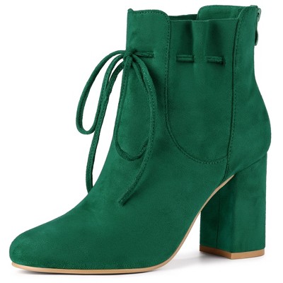 Allegra K Women's Lace Up Round Toe Drawstring Block Heel Ankle Boots