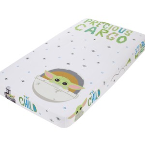 NoJo Star Wars The Mandalorian Grogu, White, Green, and Blue Precious Cargo Photo Op Nursery Fitted Crib Sheet - 1 of 4