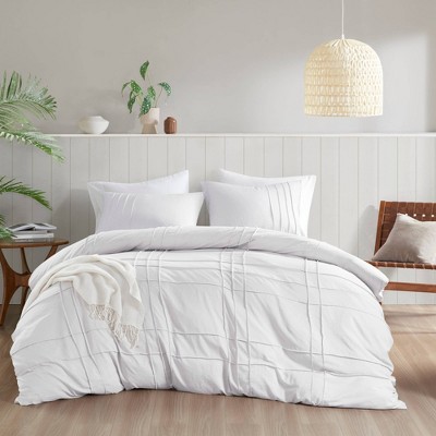 510 Design California King Porter Soft Washed Pleated Duvet Cover Set White