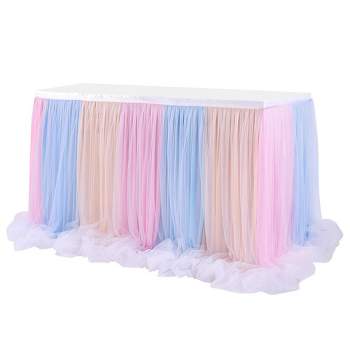 WhizMax Colorful Mesh Table Skirt, Long Thread Ribbon Table Skirt, Tulle Table Skirt for Party Decoration