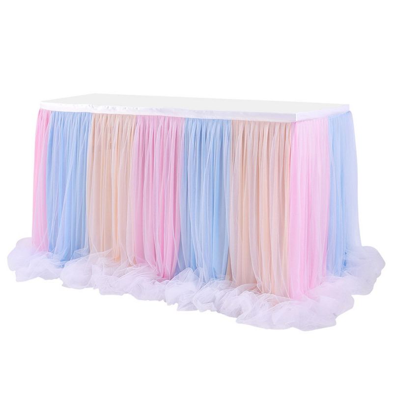 WhizMax Colorful Mesh Table Skirt, Long Thread Ribbon Table Skirt, Tulle Table Skirt for Party Decoration, 1 of 8