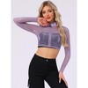 INSPIRE CHIC Women's Sheer Stand Collar Zip Up Shiny Cropped Jacket - 2 of 4