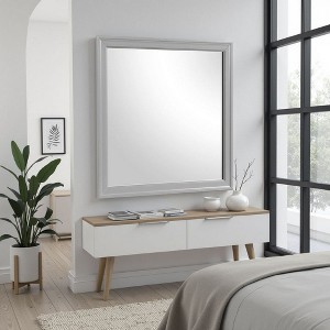 Royal Hampton Dresser Mirror, 38 Inch Square Frame, Farmhouse Gray Solid Wood - 1 of 4