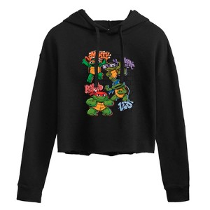 Women's - Teenage Mutant Ninja Turtles Mutant Mayhem - Leo and Brothers Kid Turtles Cropped Graphic Hoodie - 1 of 2