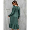 Coolmee Women Casual Smocked V Neck Lantern Long Sleeve Flowy Ruffled Maternity Midi Dress For Baby Shower Photoshoot - 3 of 4