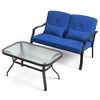 Costway 2 PCS Patio Furniture Set Outdoor Loveseat Chair Coffee Table Cushioned Seat Navy/Grey - 2 of 4