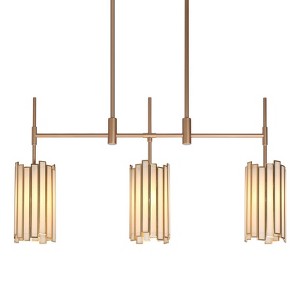 LNC Hemaaolay  3-Lights 30" Modern Linear Kitchen Island Pendant  Lights, Matte Gold and White Tiffany Glass - 1 of 4
