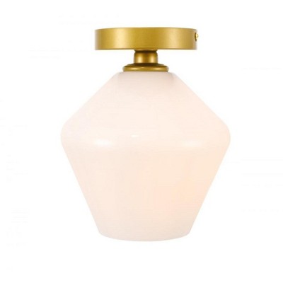Elegant Lighting Gene 1 light Brass and Frosted white glass Flush mount
