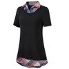 Women's Short Sleeve Contrast Collared Shirts Patchwork Work Blouse Tunics Tops - 3 of 4