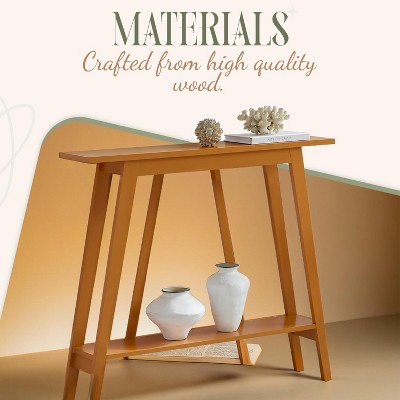 Honey Ginger Narrow Wood Console Table with Storage Shelf