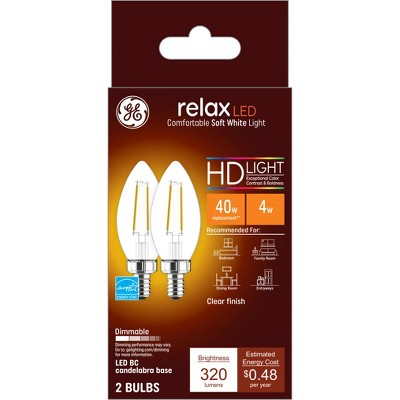 GE 2-Pack 40W Clear Dimmable LED Decorative Light Bulbs