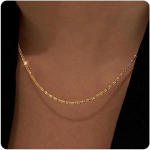 18K Gold Plated Coin Necklace for Women - Dainty Beaded Choker, Everyday Delicate Jewelry - 1 of 4