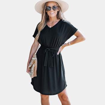Women's Plunge Neck Button Loop Mini Dress - Cupshe-s-black : Target