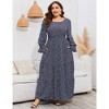 Whizmax Womens Plus Size Round Neck Long Sleeve Empire Waist Pleated Hem Boho Maxi Dress With Pockets Navy Blue 2XL - 3 of 4