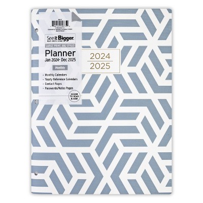 PlanAhead 2024-25 2yr Monthly Planner 11"x8.5" See it Bigger: Adult Paper Calendar, Side Binding, Gray & White