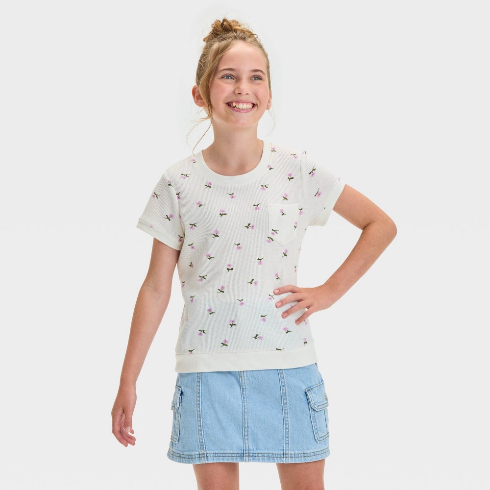 Girl Short Sleeve Floral Waffle T-Shirt