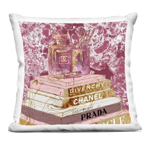 Stupell Industries Glam Designer Books Fashion Accessory Glitz Pink Gold Printed Decorative Throw Pillow Indoor Decorative Throw Pillow, 18 x 18 - 1 of 3