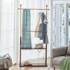 KWPZQEB Modern Stainless Steel Hanger, Solid Wood Double-Layer Coat Rack With Solid Wood Partition, Free Standing Coat Stand for Clothes,Golden+Walnut - 2 of 4