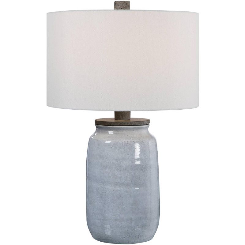 Uttermost Modern Coastal Table Lamp 28" Tall Light Blue Ceramic Off White Linen Drum Shade Bedroom Living Room Nightstand Bedside, 1 of 2