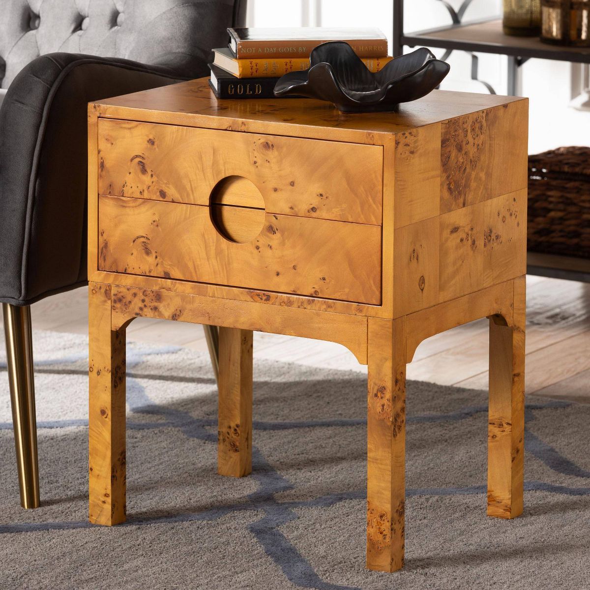 bali & pari Kayla Wood 2 Drawer Nightstand Light Mappa Burl - thumbnail 4