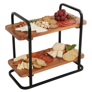 Gibson Home Gracious Dining 2-Tier Wooden Serving Tray with Metal Frame – Acacia Wood Rectangle Charcuterie Board - 1 of 4