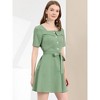 Allegra K Women's Square Neck Tie Waist A-Line Button Down Shirt Dress - 2 of 4