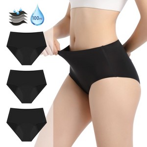VOXSHE Women's 3pk Comfort Period Briefs, Moderate Leaks Period Underwear - Black - 1 of 4
