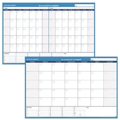 30/60-Day Undated Horizontal Erasable Wall Planner, 48 X 32, White/blue Sheets, Undated