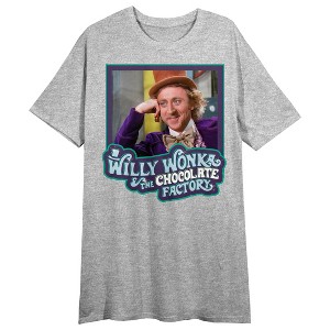 Willy Wonka & the Chocolate Factory Willy and Title Logo Women's Gray Short Sleeve Crew Neck Sleep Shirt - 1 of 2