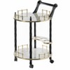 Fabulaxe Round Wood Serving Bar Cart Tea Trolley with 2 Tier Shelves and Rolling Wheels - 3 of 4