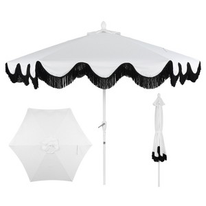 JONATHAN Y Collins 9 ft. Classic Cottage Tassel Market Patio Umbrella with Auto-Tilt, Crank, Wind Vent and UV Protection - 1 of 4