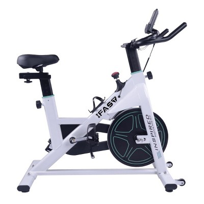 SEVOBAL Home Gyms Indoor Cycling Bike with LCD Monitor Adjustable Seat and Magnetic Resistance for Cardio Fitness, White, 41.14"*8.66"*32.01"