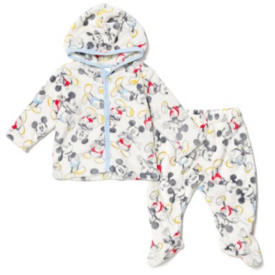 Image of Disney Mickey Mouse Newborn Baby Boy or Girl Fleece Cuddly Jacket & Pants White Newborn