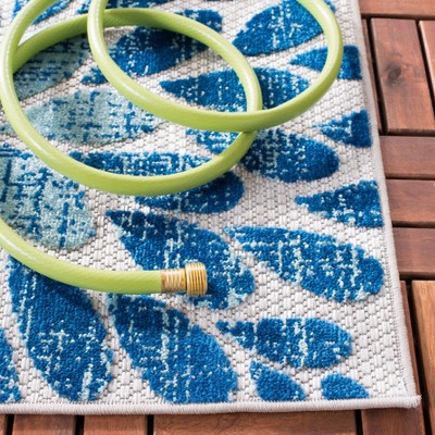Gray and Blue Floral Synthetic Indoor/Outdoor Rug 3' x 5'