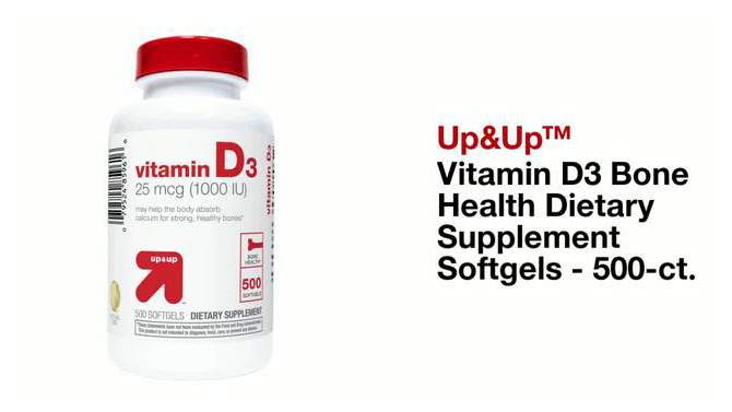 Vitamin D3 Bone Health Dietary Supplement Softgels - 500ct - up &#38; up&#8482;, 2 of 8, play video