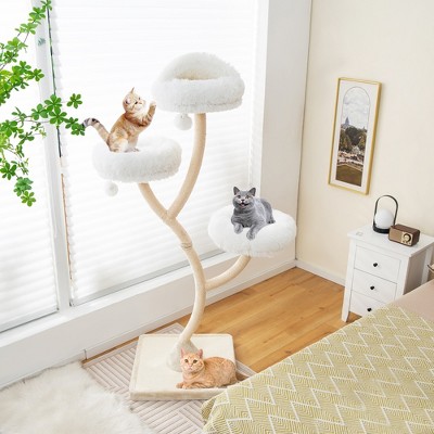 Beige 70" Multi-Level Cat Tree Tower with Sisal and Plush Perches