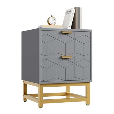 Nightstand, Modern 2 Drawer Dresser for Bedroom, Large End Side Table Bedside Table with 2 Drawers, Wooden Night Stand with Metal Legs for Bedroom