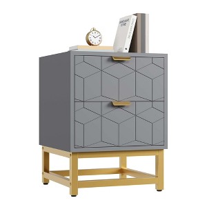Nightstand, Modern 2 Drawer Dresser for Bedroom, Large End Side Table Bedside Table with 2 Drawers, Wooden Night Stand with Metal Legs for Bedroom - 1 of 4